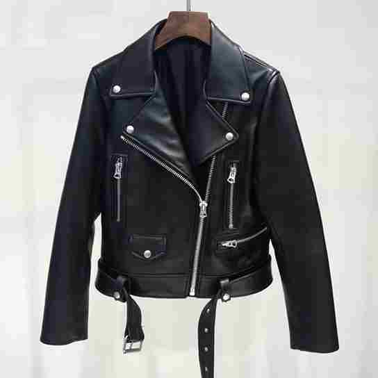 Biker Leather Jacket - Black - Kiara Hut